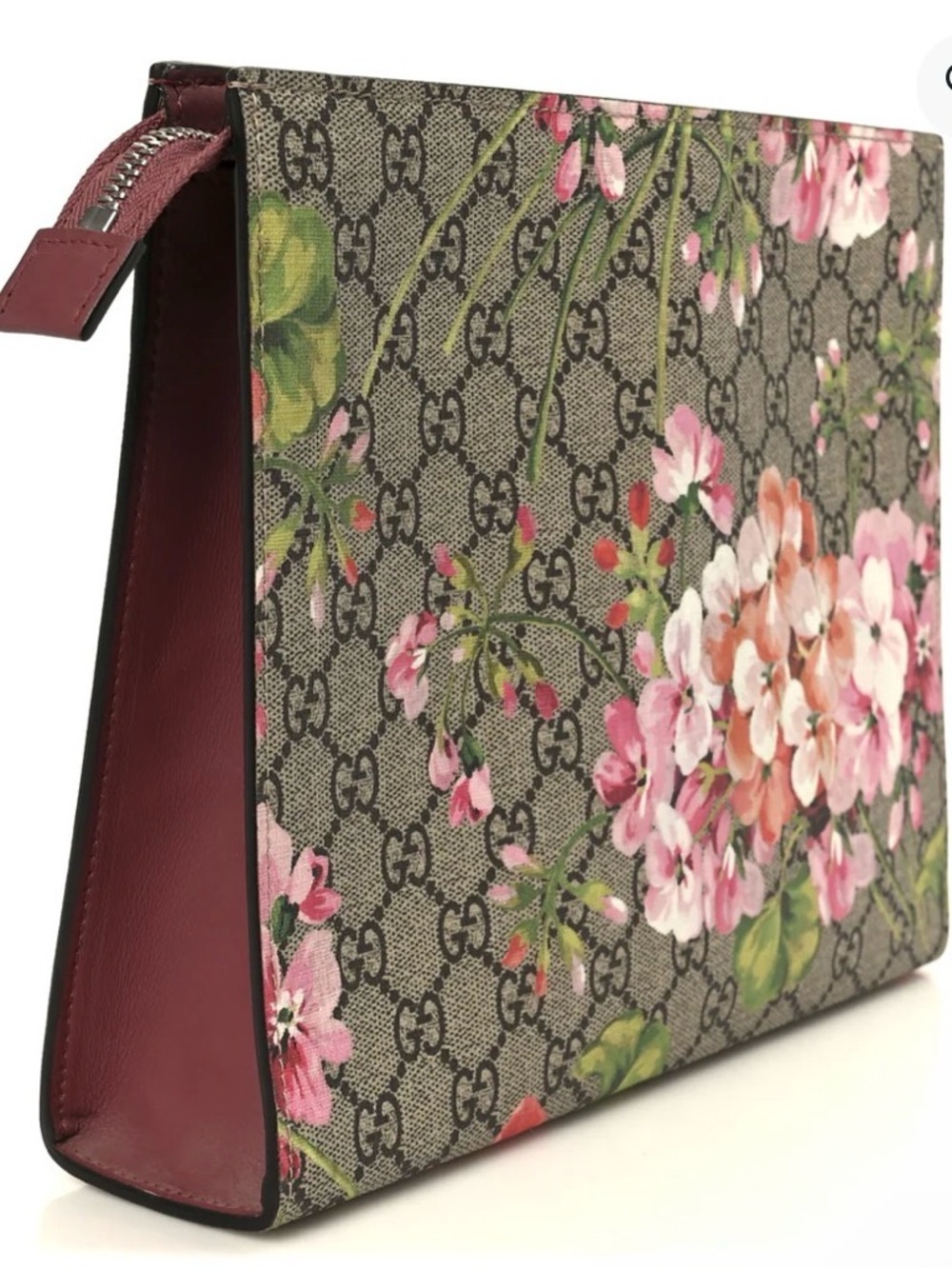 GUCCI *mint Floral GG Supreme Pouch in Pink/Burgundy W/ COA